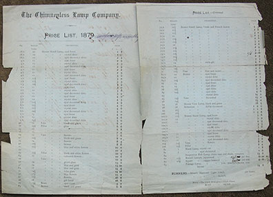 Image for The Chimneyless Lamp Company. Price List, 1879.