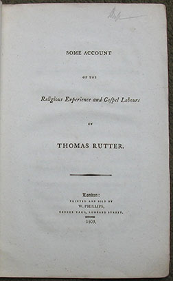 Image for Some Account of the Religious Experience and Gospel Labours of Thomas Rutter.