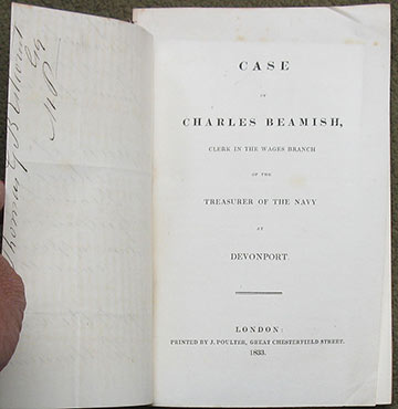 Image for Case of Charles Beamish, Clerk in the Wages Branch of the Treasury of the Navy at Devonport.