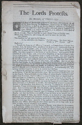 Image for The Lords Protests. Die Mercurii, 13° Februarii 1733. The Duke of Marlborough presented to the House .....