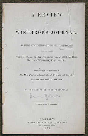 Image for A Review of Winthrop's Journal, as Edited and Published by the Hon. James Savage, under the title of "The History of New England from 1630 to 1649  ....
