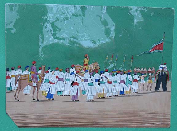 Image for Painting on Mica, of a procession of men and animals.