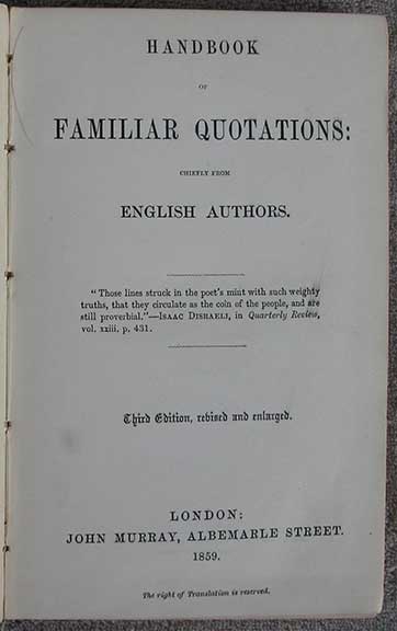 Image for Handbook of Familiar Quotations Chiefly From English Authors.