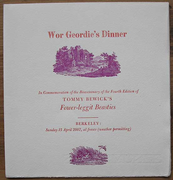 Image for Wor Geordie's Dinner. In Commemoration of the Bisonteenary of the Fourth Edition of Tommy Bewick's Fower-leggit Beasties.