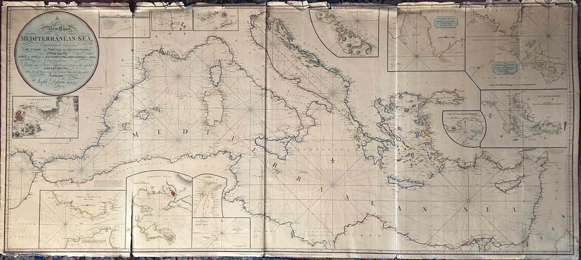Image for A New Chart of the Mediterranean Sea, Comprehending the Coasts from Cape St. Mary, (in Portugal) to Constantinople, and from Rabat, in Africa, to Alexandretto, or Iskenderoon, in Asia &c. Reduced from the new Spanish and French Charts made by Order of the respective Governments, From Several Documents of Lord Viscount Nelson, and other recent Authorities, By Joseph Dessiou, Master, &c.