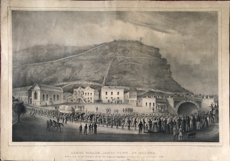 Image for Lower Parade, James Town, St. Helena. With a view of the Remains of the late Emperor Napoleon passing down on the 15th October, 1840.