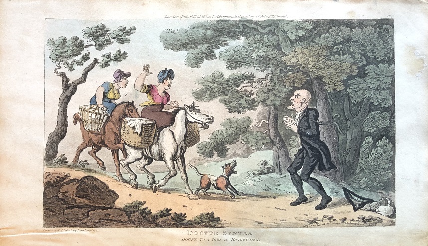 Image for Doctor Syntax Bound to A Tree by Highwaymen. [From: The Tour of Doctor Syntax In Search of the Picturesque. A Poem. 7th Edition with new Plates].