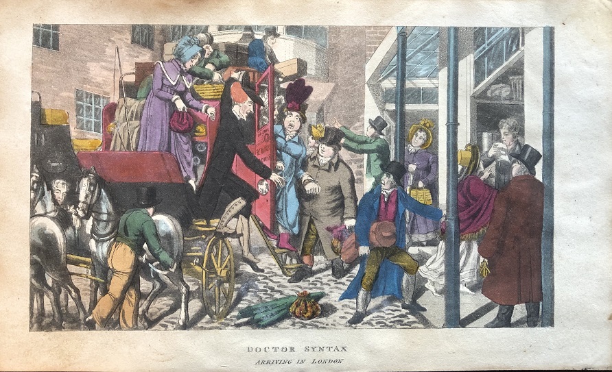 Image for Doctor Syntax Arriving in London.  [From: The Tour of Doctor Syntax Through London, or the Pleasures and Miseries of the Metropolis. A Poem. By Doctor Syntax. Third Edition.]