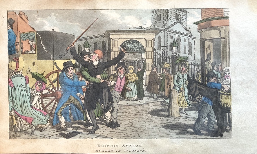 Image for Doctor Syntax Robbed in St. Giles's.  [From: The Tour of Doctor Syntax Through London, or the Pleasures and Miseries of the Metropolis. A Poem. By Doctor Syntax. Third Edition.]
