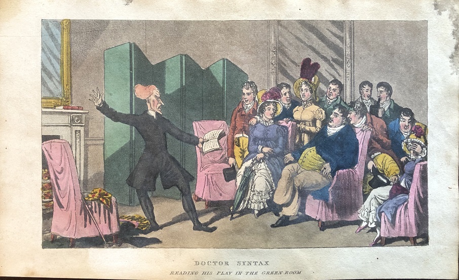 Image for Doctor Syntax Reading His Play in The Green Room.  [From: The Tour of Doctor Syntax Through London, or the Pleasures and Miseries of the Metropolis. A Poem. By Doctor Syntax. Third Edition.]