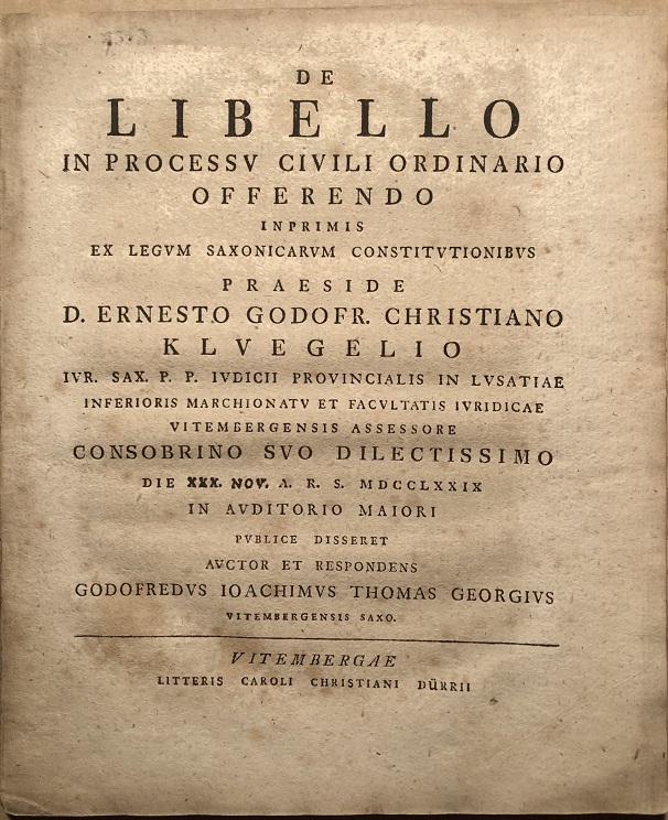 Image for De Libello In Processu Civili Ordinario Offerendo Inprimis Ex Legum Saxonicarum Constitutionibus