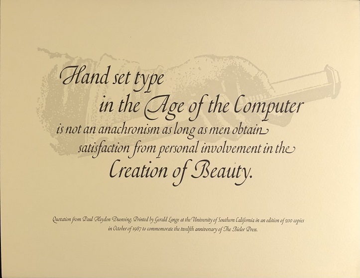 Image for Hand set type In the Age of The Computer is not an anachronism as long as men obtain satisfaction from personal involvement in the Creation of Beauty.