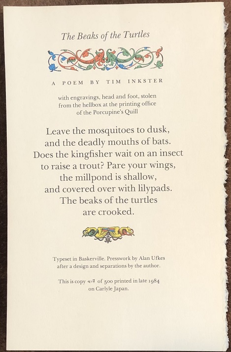 Image for The Beaks of the Turtles. A Poem by Tim Inkster with engravings ...