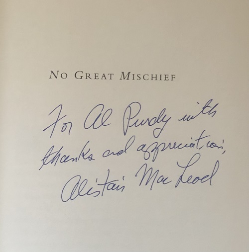 Image for No Great Mischief. [Inscribed to Al Purdy].
